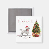 Aimant Caniche Gris Drôle de Chien de Noël avec Arbre (Recto/Verso)