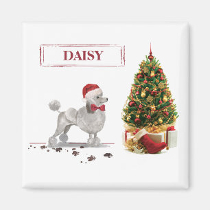 Aimant Caniche Gris Drôle de Chien de Noël avec Arbre