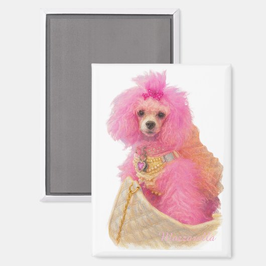 aimant caniche jouet rose, caniche rose, réfrigéra (Recto/Verso)