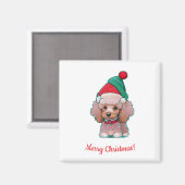 Aimant Caniche mignon avec chapeau de Noël (Recto/Verso)