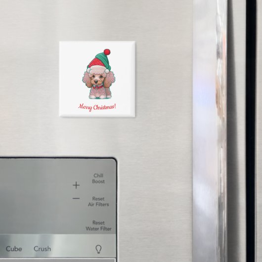 Aimant Caniche mignon avec chapeau de Noël (In situ (réfrigérateur))