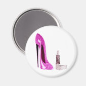 Aimant Canne à lèvres et Stiletto rose Chaussure Art (Recto/Verso)