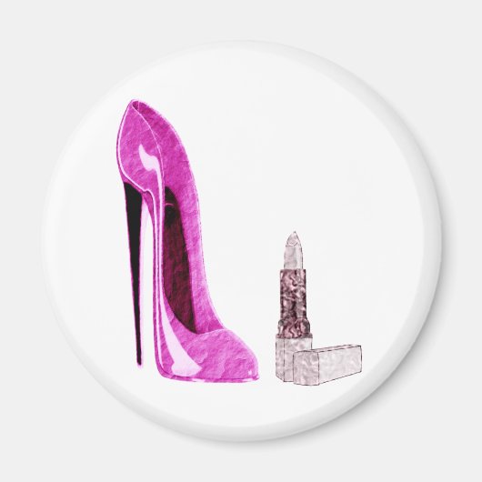 Aimant Canne à lèvres et Stiletto rose Chaussure Art (Devant)