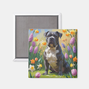 Aimant Canne Corso Chien Fleurs de printemps Peinture