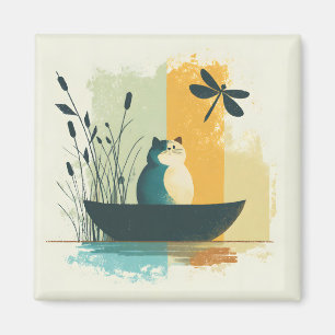 Aimant Canot de chat blanc minimaliste Abstrait Lake Chub