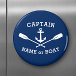 Aimant Capitaine avec nom de bateau Ancre Oars Blanc Mari<br><div class="desc">Aimant frigo rond élégant avec votre capitaine personnalisé ou autre rang, votre nom ou nom de bateau ou le texte désiré et une ancre nautique personnalisée et des avirons croisés en blanc sur bleu marine ou choisir la couleur arrière - plan pour correspondre à votre décor. Fait un grand cadeau...</div>