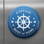 Aimant Capitaine Votre Nom De Bateau Navires Roue Helm Bl<br><div class="desc">Aimant frigo rond élégant avec Capitaine ou autre titre, votre nom de bateau personnalisé ou autre texte désiré et une roue de bateaux sur mesure - barre en blanc sur les tons bleu mer ou choisir des couleurs arrière - plans pour correspondre à votre décor. Fait un grand cadeau unique....</div>