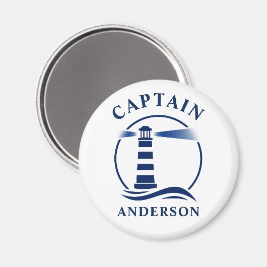 Aimant Capitaine Votre Nom Phare Ocean Waves Blanc (Recto/Verso)