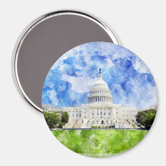 Aimant Capitole des États-Unis à Washington DC Watercolor (Recto/Verso)