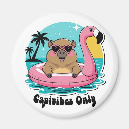 Aimant Capivara Estilosa no Verão com Boia Rosa (Devant)