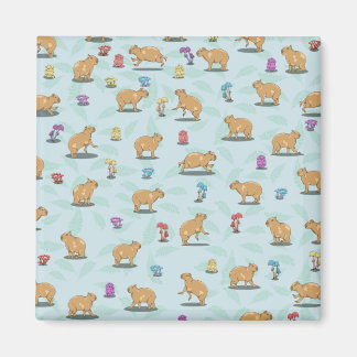 Aimant Capybara et mushroom pattern