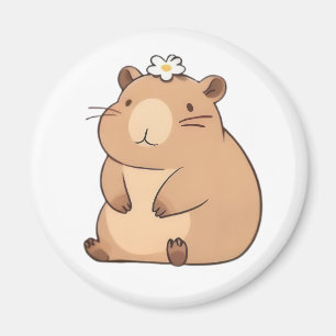 Aimant Capybara mignon avec conception Kawaii de fleur de