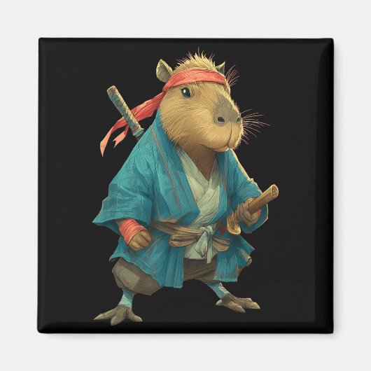 Aimant Capybara Ninja Samurai Japan Funny Japanese Graphi (Devant)