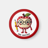 Aimant Caractère de pomme rouge mignon avec un crayon Nom (Devant)