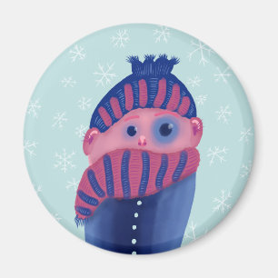 Aimant Caractère drôle d'hiver avec le casquette et