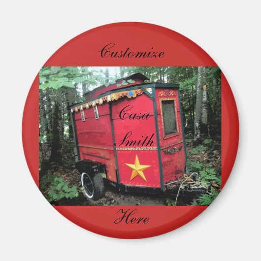 Aimant Caravane rouge Tzigane customisée Sur caravane (Devant)