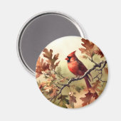 Aimant Cardinal aquarelle et feuilles d'automne (Recto/Verso)