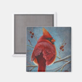 Aimant Cardinal du Nord Baies d'oiseaux rouges Aquarelle (Recto/Verso)