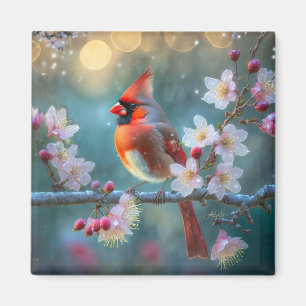 Aimant Cardinal mâle au clair de lune Cerisiers en fleurs