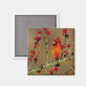 Aimant Cardinal rouge mâle perché, IL (Recto/Verso)