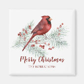 Aimant Cardinal Rouge Pine Berries Joyeux Noël (Devant)