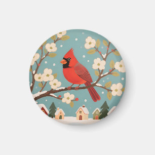 Aimant Cardinal rouge sur branche d'hiver