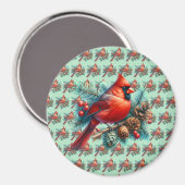 Aimant Cardinal sur la branche des pins avec les baies d' (Recto/Verso)