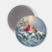 Aimant Cardinaux rouges et Holly en neige (Recto/Verso)