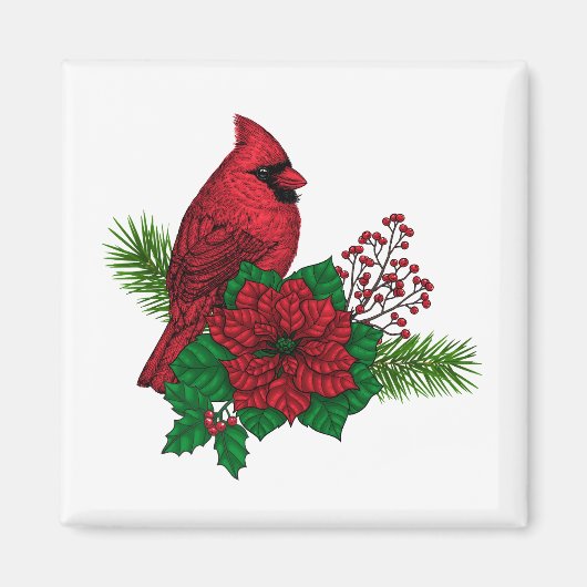 Aimant Cardinaux rouges sur décoration de Noël (Devant)