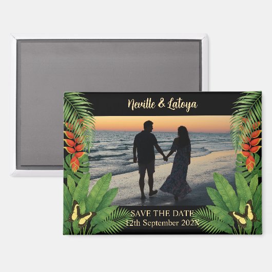 Aimant Caribbean Beach Wedding Tropical Save the Date (Recto/Verso)
