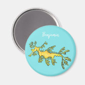 Aimant Caricature amusante de dragon de mer feuillu (Recto/Verso)