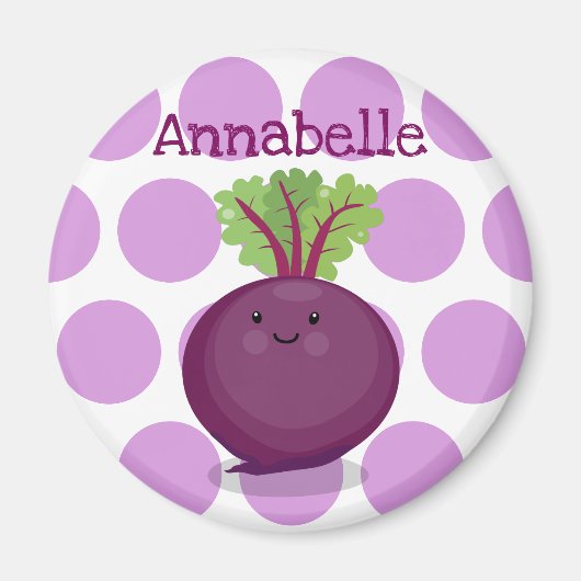 Aimant Caricature de betterave mignonne et violette (Devant)