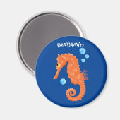 Aimant Caricature de bulles d'hippocampe orange (Recto/Verso)