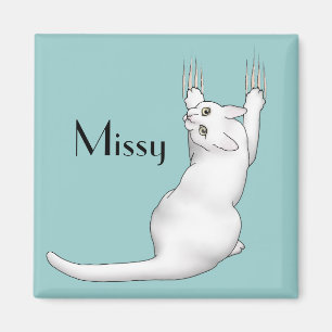 Aimant Caricature de chat blanc dessinant gratter et déch