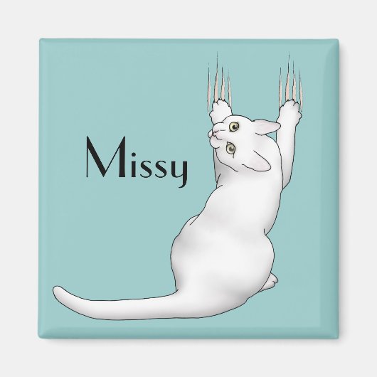 Aimant Caricature de chat blanc dessinant gratter et déch (Devant)
