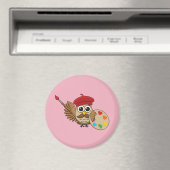 Aimant Caricature de Chouette Peintre Cute (In Situ (Lave-vaisselle))