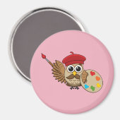 Aimant Caricature de Chouette Peintre Cute (Recto/Verso)