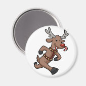 Aimant Caricature de Happy Reindeer Runs | choisir la cou (Recto/Verso)