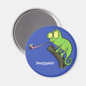 Aimant Caricature de lézard de caméléon vert joyeux (Recto/Verso)