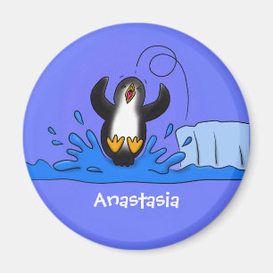 Aimant Caricature de manchot joyeux sautant