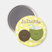 Aimant Caricature de noix de coco kawaii joyeux (Recto/Verso)