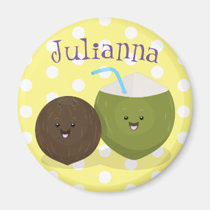 Aimant Caricature de noix de coco kawaii joyeux