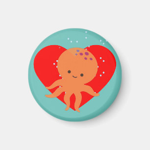 Aimant Caricature de poulpe mignonne Coeur rouge