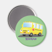 Aimant Caricature du bus scolaire jaune joyeux (Recto/Verso)