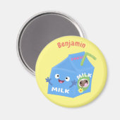 Aimant Caricature en carton de lait joyeux (Recto/Verso)