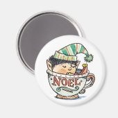 Aimant Caricature mignonne Elf de Noël dormant dans une t (Recto/Verso)