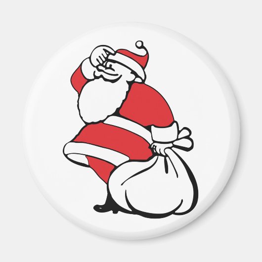 Aimant Caricature Noël Jolly Père Noël, sac de jouets (Devant)