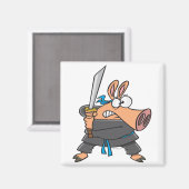Aimant caricature ridicule ninja karate pig piggy caricat (Recto/Verso)
