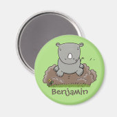 Aimant Caricature vert de rhinocéros mignon (Recto/Verso)