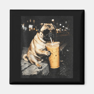 Aimant Carlin buvant un café glacé lunettes de chien cool